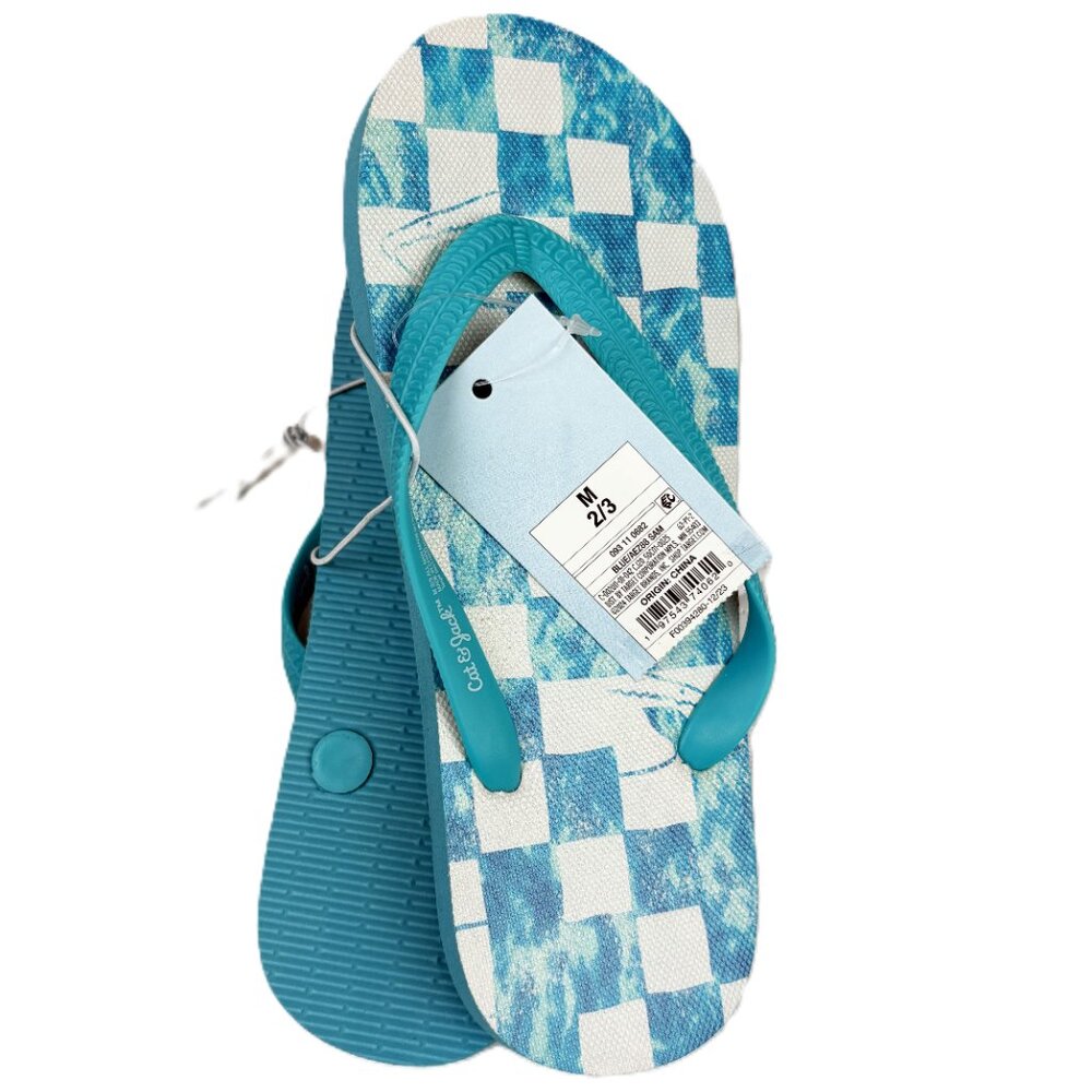 Cat & Jack Shark blue and white Sam Slip-On Flip Flop Sandals Kids Size M (2/3)